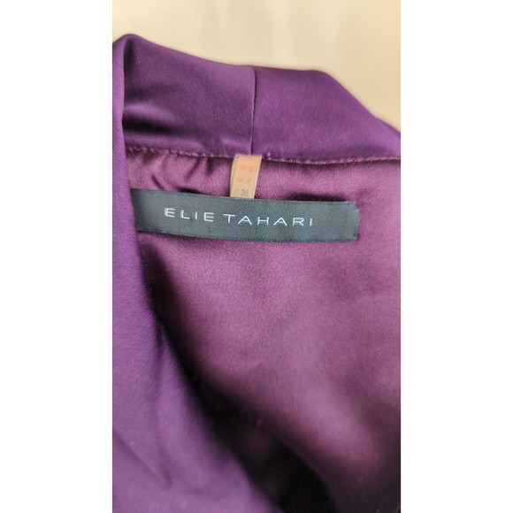 Elie Tahari Silk Wool Color block Purple Sheath Dress Cowl Neck Sleeveless XS 0 - Picture 5 of 6